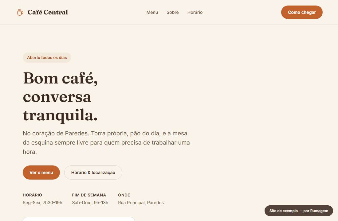 Site de exemplo do Café Central